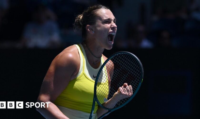 Aryna Sabalenka celebrates at Australian Open