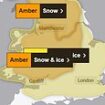 Snow warning is upgraded to amber for Britain: Met Office says 16in wintry showers and freezing rain could cause chaos this weekend with map showing alerts for most of the UK