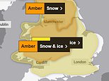 Snow warning is upgraded to amber for Britain: Met Office says 16in wintry showers and freezing rain could cause chaos this weekend with map showing alerts for most of the UK