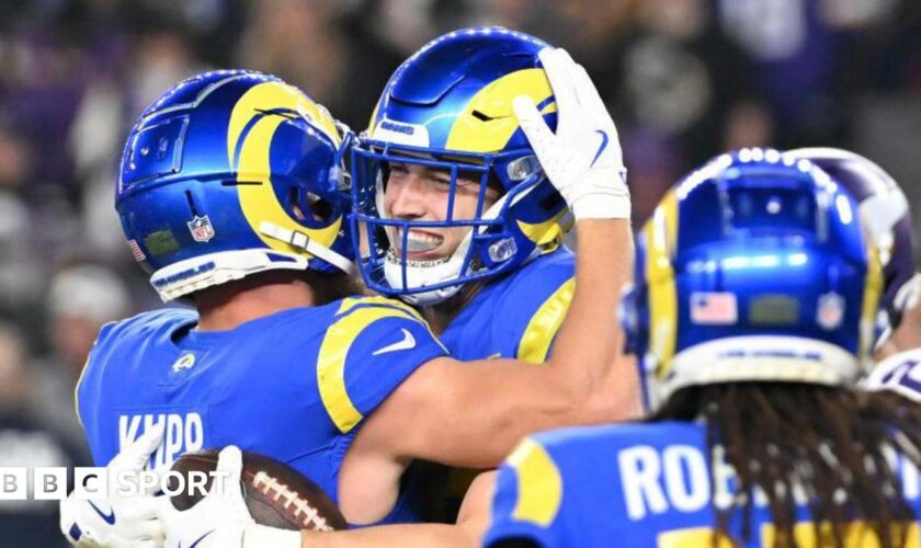 Cooper Kupp celebrates with Los Angeles Rams team-mate Matthew Stafford