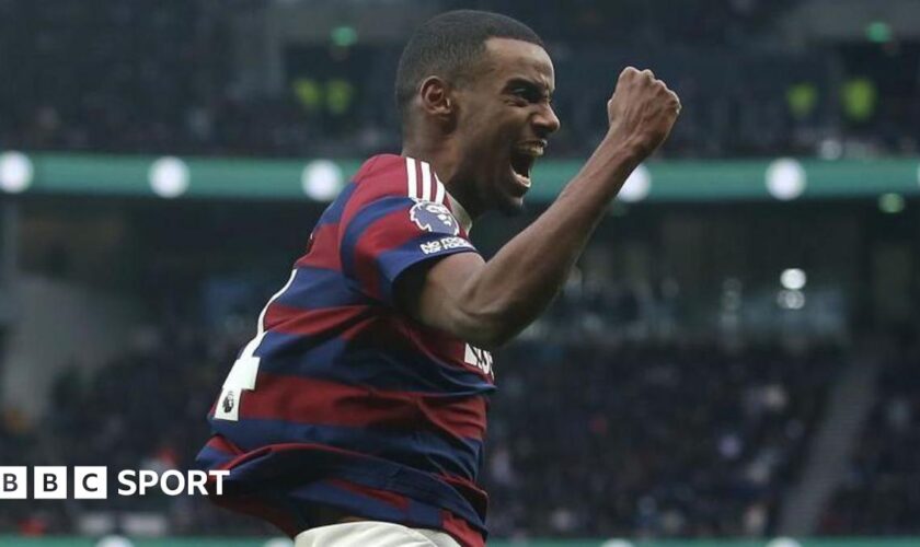 Alexander Isak celebrates scoring for Newcastle against Tottenham Hotspur in the Premier League