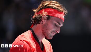 Stefanos Tsitsipas reacts to a missed point