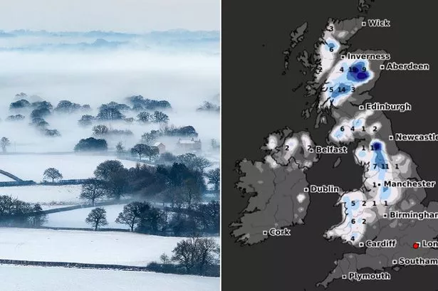 UK snow maps show exact date 500-mile Atlantic storm will bring SEVEN INCHES