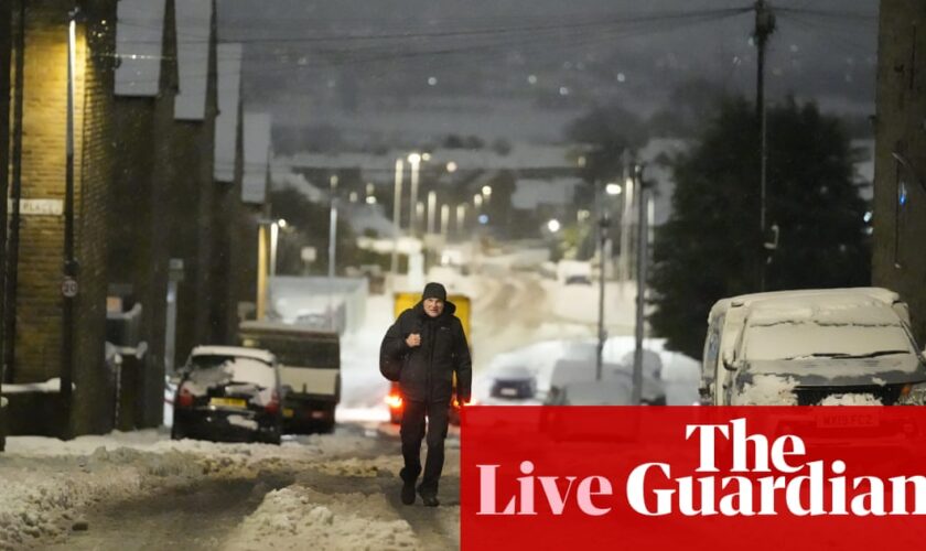 UK weather news: snow closes Manchester airport runways amid ice, flooding and train cancellations across country – live