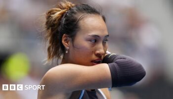 Zheng Qinwen reacts to a point during the Australian Open