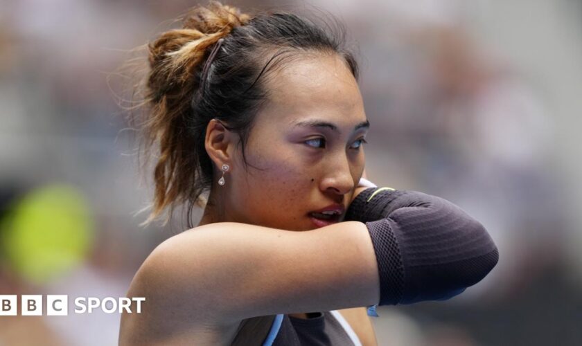 Zheng Qinwen reacts to a point during the Australian Open