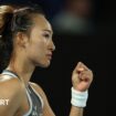 Zheng Qinwen clenches her fist during her 2025 Australian Open first round