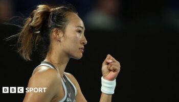 Zheng Qinwen clenches her fist during her 2025 Australian Open first round